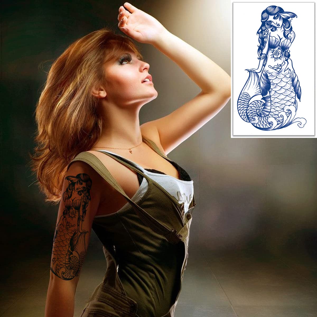 PADOUN Tatuajes temporales de alas de ángel de ballena de sirena, 12 hojas de calcomanías semipermanentes, impermeables y de larga duración para 2
