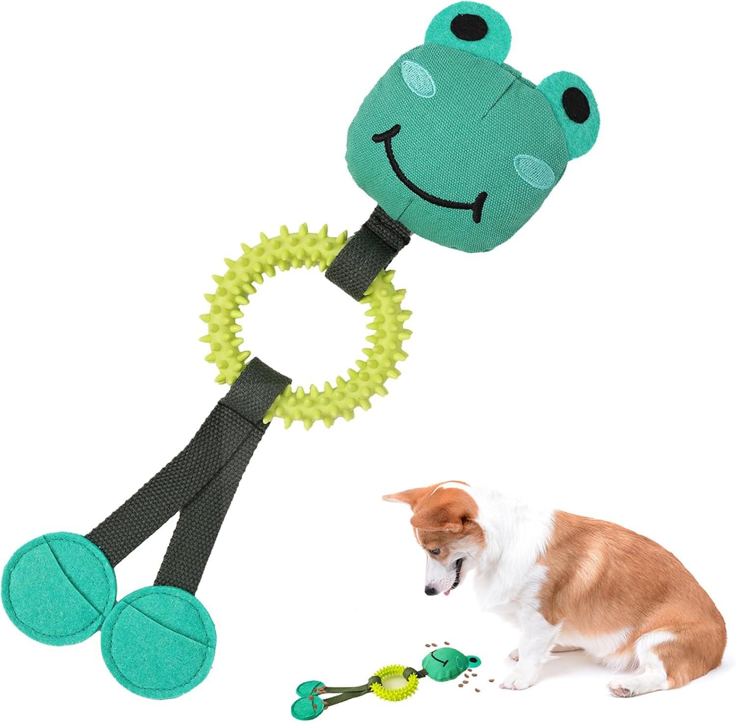 Duuclume Juguete para olfatear rana para perros, juguete chirriante duradero, juguete interactivo de tira y afloja, juguete interactivo para revivir