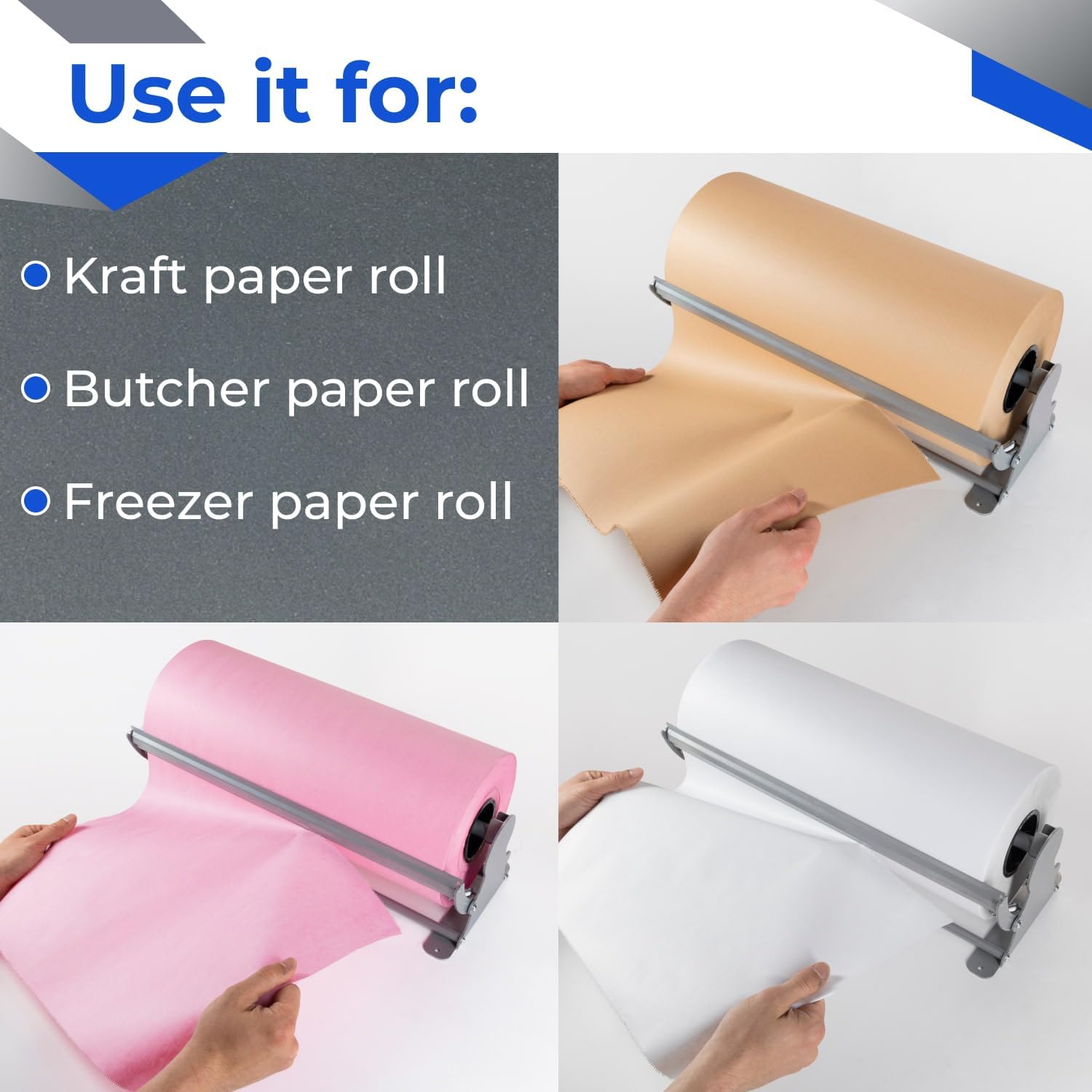 IDL Packaging Dispensador y cortador de rollos de papel kraft de 24 pulgadas para rollos de hasta 24 pulgadas de ancho y 9 pulgadas de diámetro,