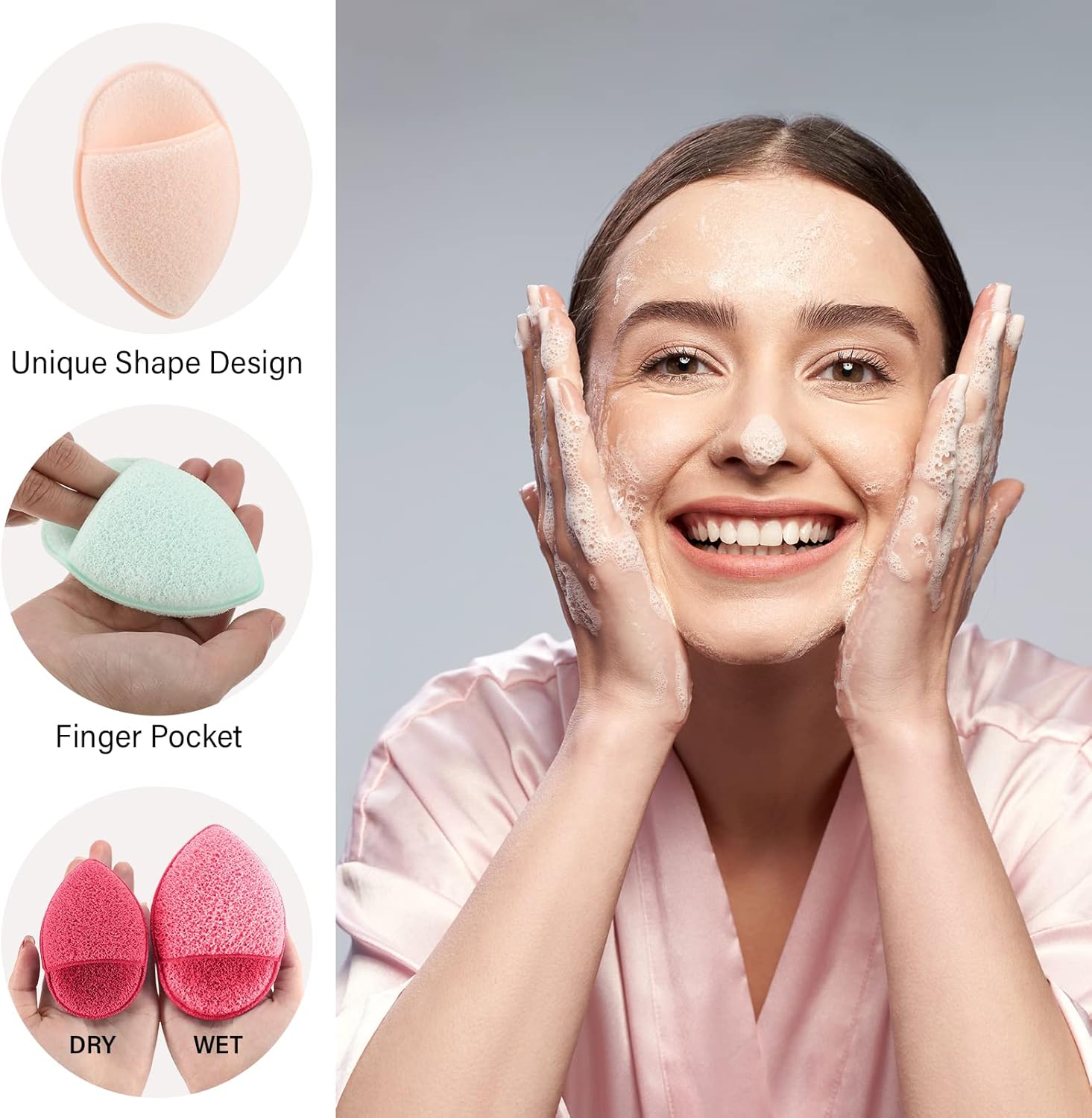 10 esponjas faciales para la limpieza diaria exfoliante facial, esponjas faciales para lavar los dedos de la cara, guantes, esponjas de lavado