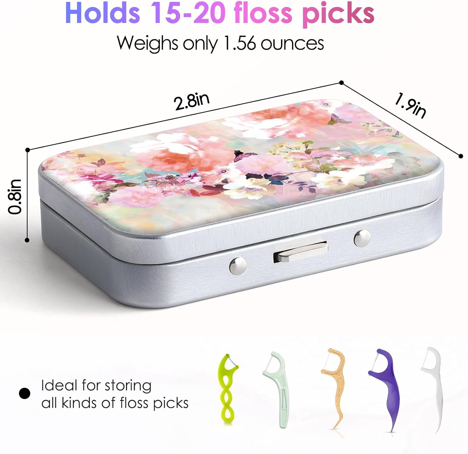 Estuche portátil de hilo dental, fácil de almacenar púas de hilo dental de varios tamaños, dispensador de hilo dental portátil es perfecto para