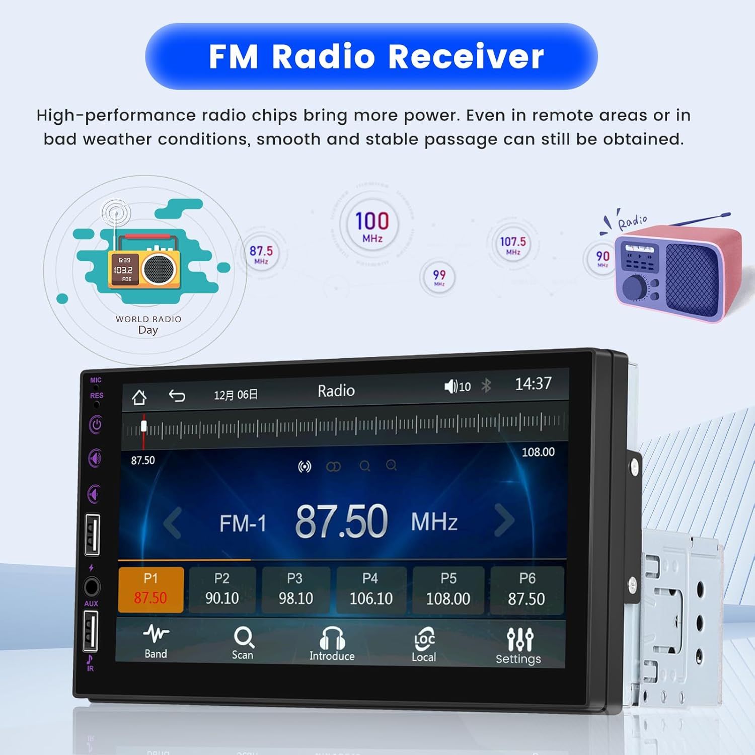 Roinvou Radio de pantalla táctil DIN individual con Carplay con cable y Android Auto, pantalla táctil HD de 7 pulgadas estéreo para automóvil con