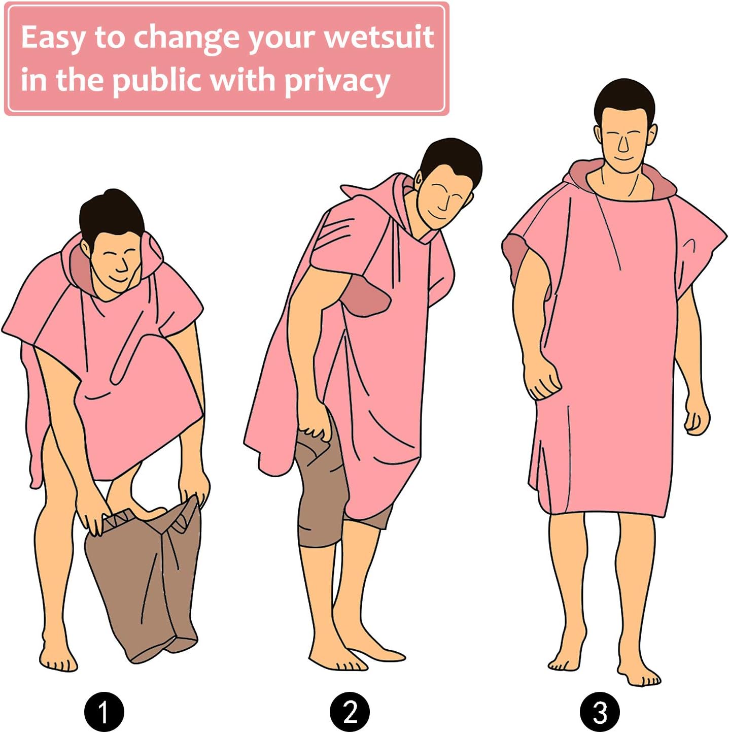 Toalla cambiadora de playa con capucha, poncho de microfibra súper absorbente para hombres y mujeres, para surf, baño, ducha, piscina, color rosa