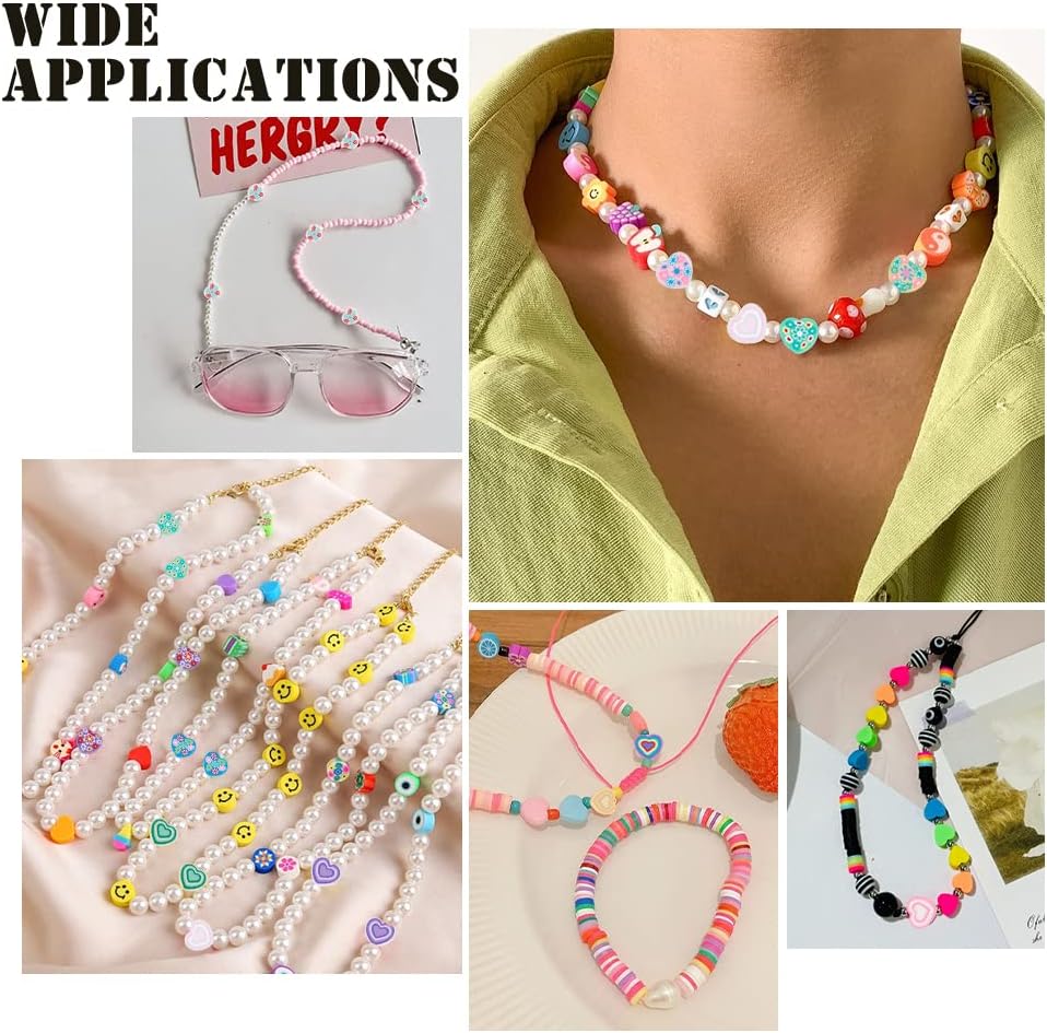 CHGCRAFT 224 cuentas de arcilla polimérica de corazón de 14 estilos, cuentas espaciadoras de amor, cuentas hechas a mano para pulseras, joyas,