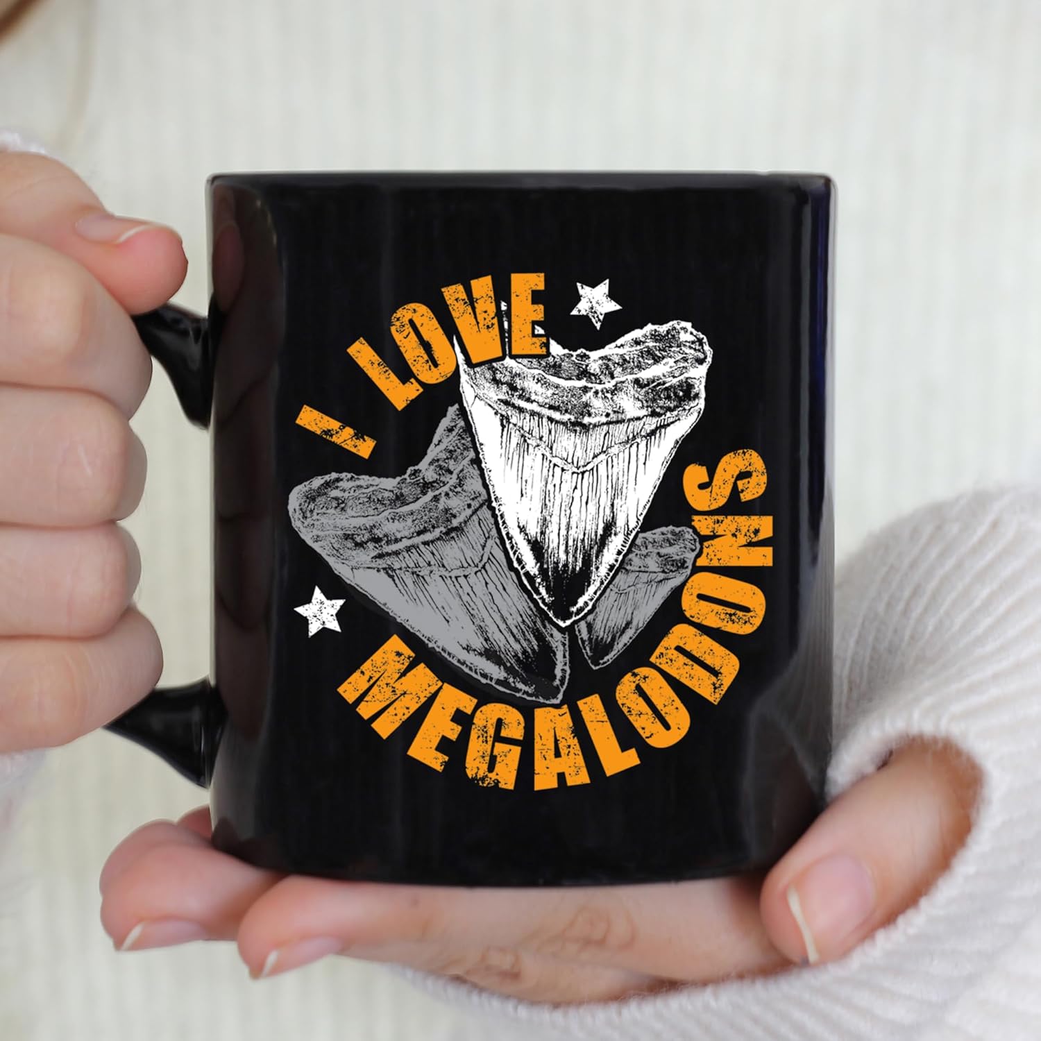 -11Oz- Taza de café con texto en inglés “I Love Megalodon”, taza de café Megalodon Shark Tooth Hunter, taza de regalo para amantes de los tiburones,