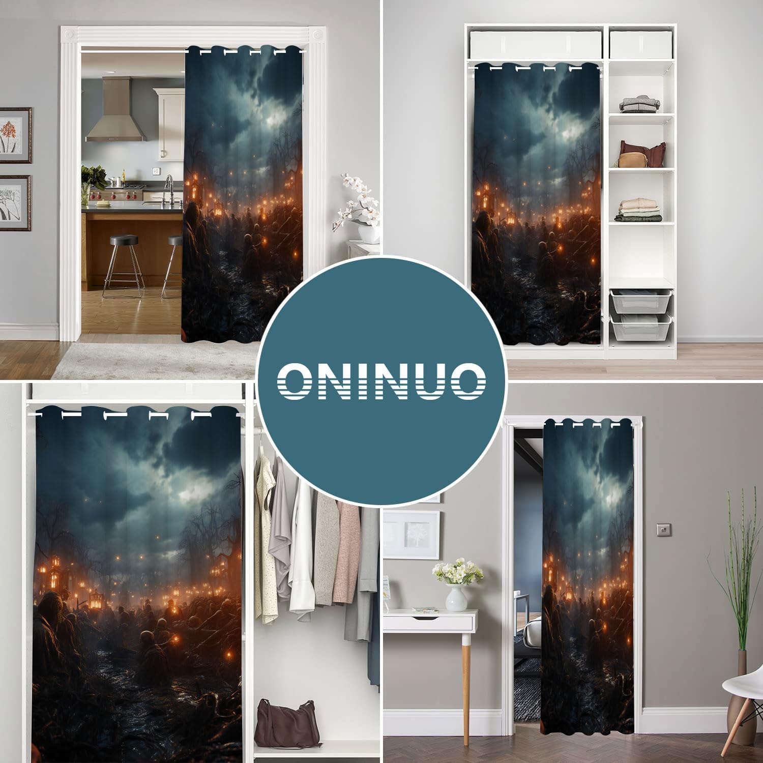 Cortinas de puerta de calavera espeluznante para puertas, cortina opaca de cementerio de fiesta embrujada de Halloween aterradora para armario de