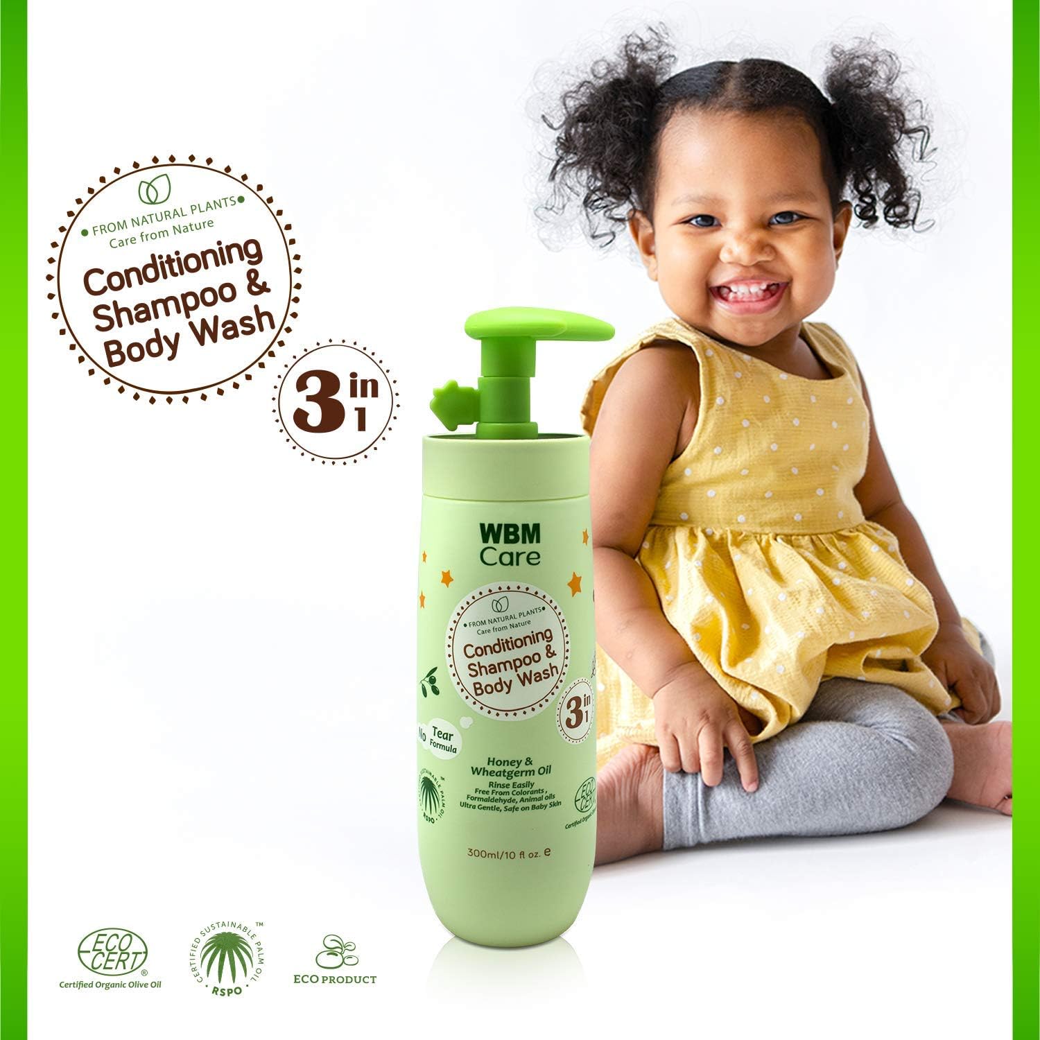 Care 3 en 1 Baby Shampoo, enriquecido con miel, germen de trigo y aceite de oliva orgánico, nutre el cabello del bebé con una fórmula suave y sin