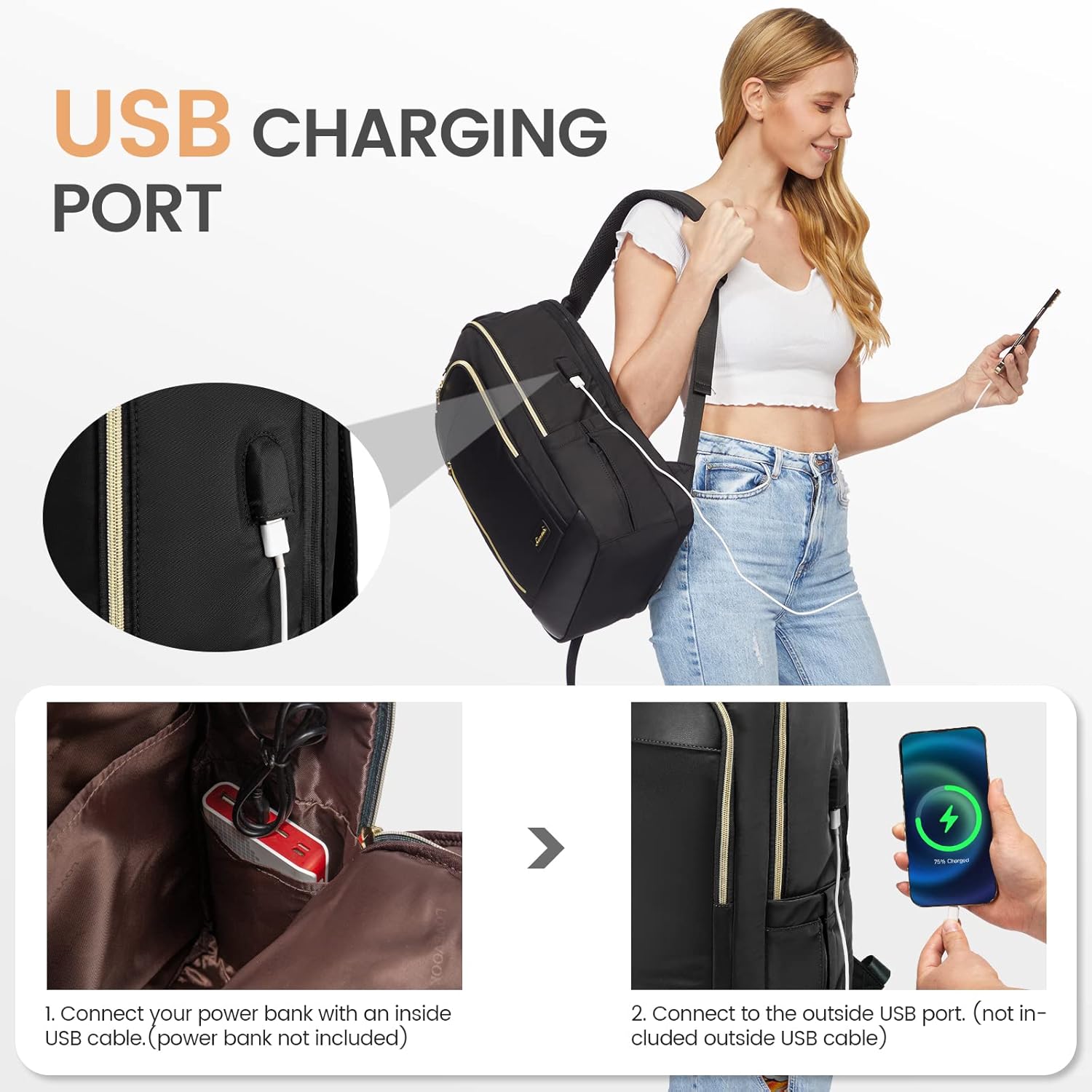 LOVEVOOK Mochila para computadora portátil para mujer, mochila para profesores, enfermeras, trabajo, viajes, mochila para computadora, Negro-1,