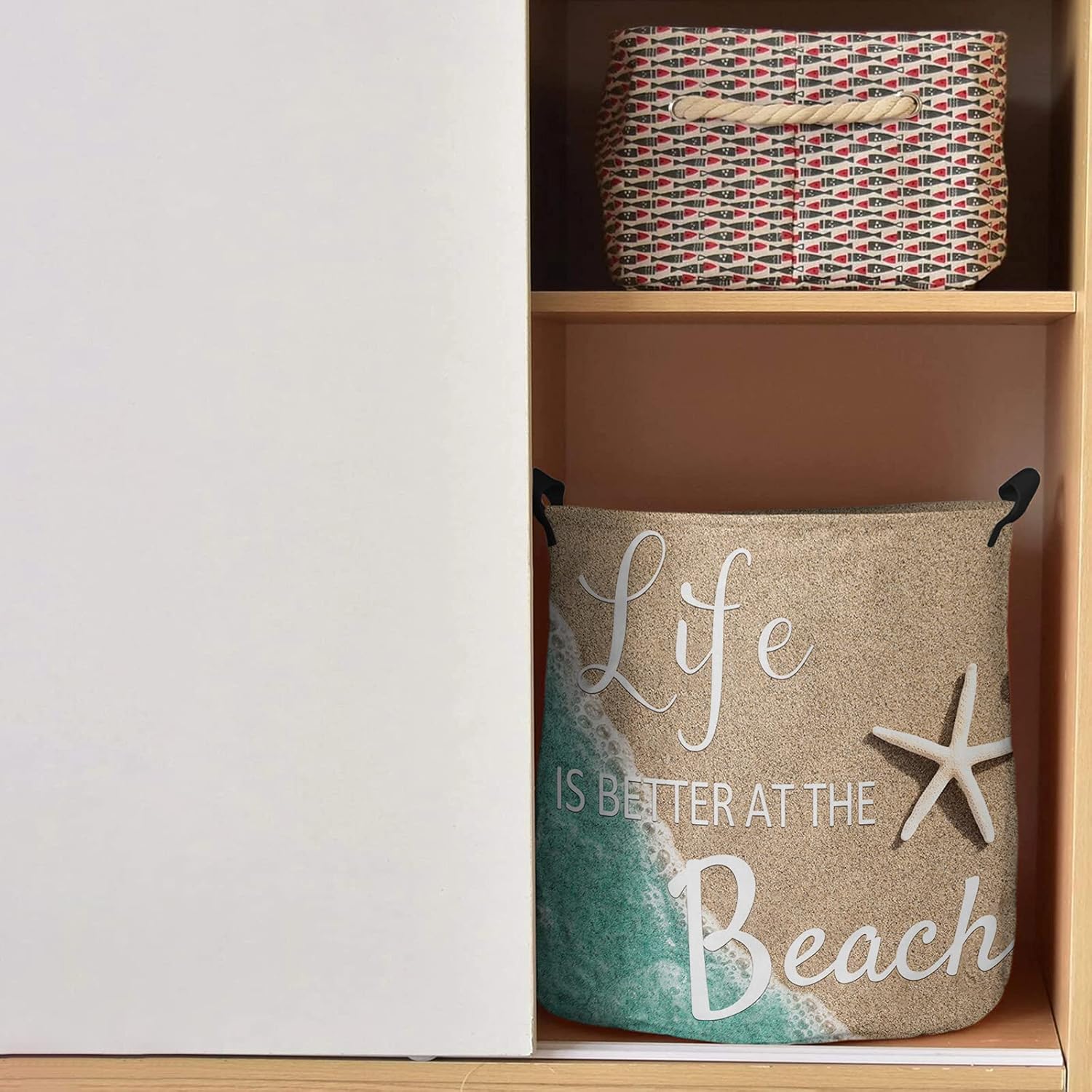 Goydema Cesta de almacenamiento plegable para ropa sucia, Summer Life is Better at the Beach, cesta de ropa con asa, impermeable, cesta de