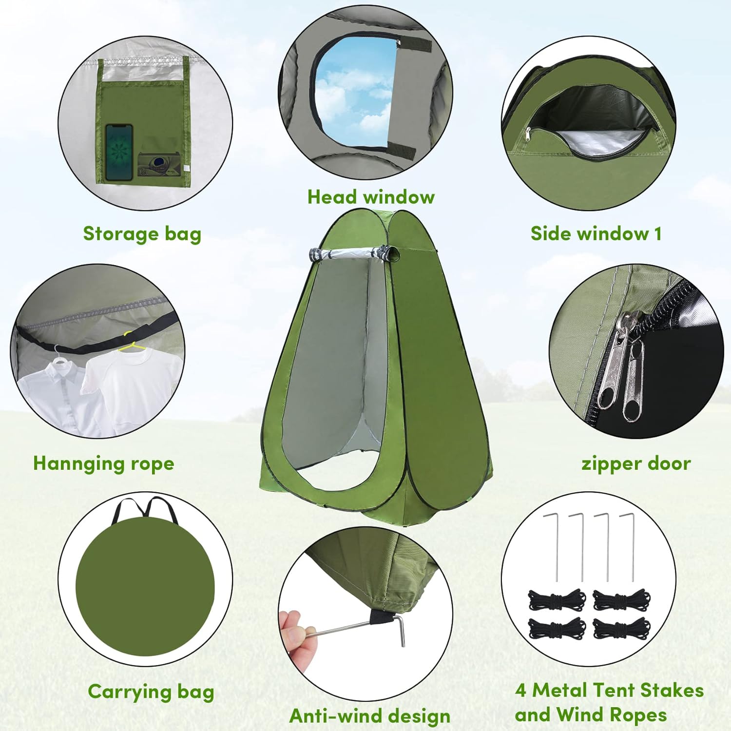 Tienda de campaña de ducha desplegable, tienda de privacidad desplegable para inodoro portátil, tienda de campaña de ducha de camping, kit de tienda