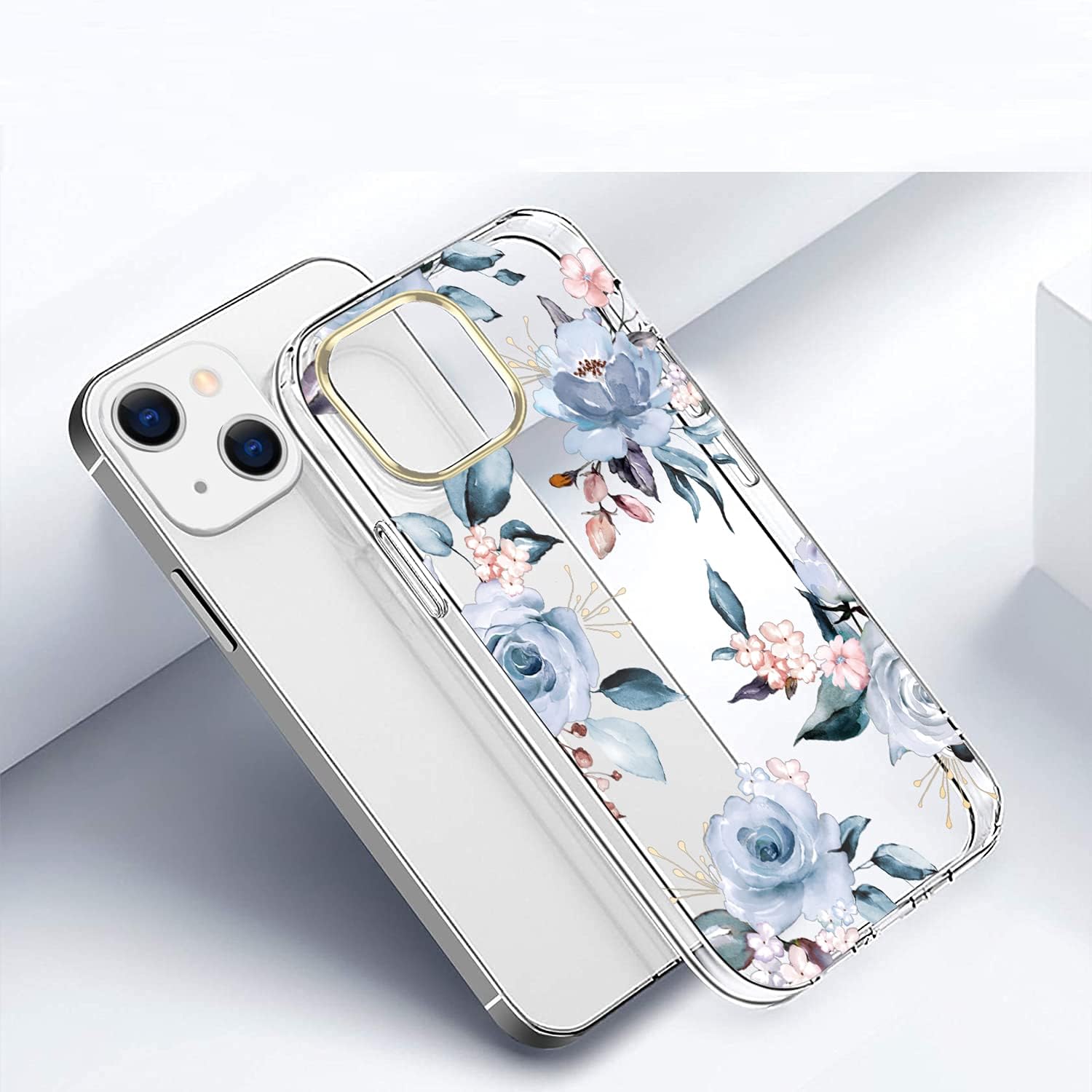 luolnh Funda compatible con iPhone 15, para mujeres y niñas, a prueba de golpes, transparente, patrón floral, carcasa trasera dura para iPhone 15 de