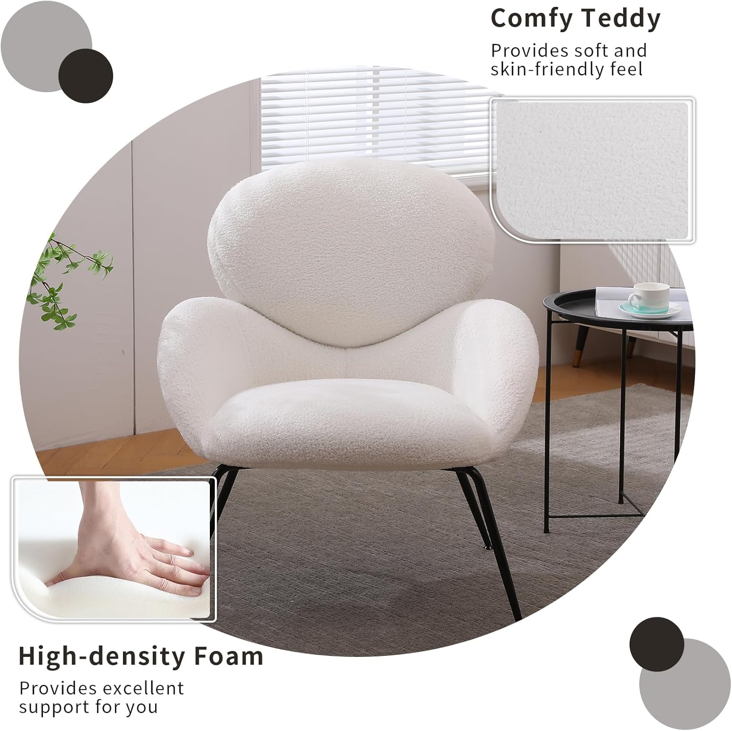 NIOIIKIT Silla decorativa moderna, silla de comedor tapizada con patas de metal negro, cómoda y bonita silla de tocador, sillón individual de ocio