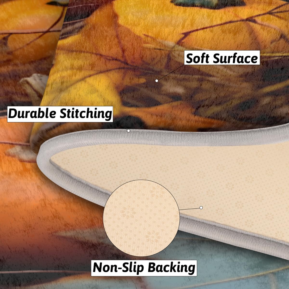 cfpolar Pumpkin Maple Leaves Bathroom Rugs Non-Slip Bath Rug Microfiber Bath Mat Absorbent Kitchen Mats and Rugs Machine Washable Oval Plush Floor