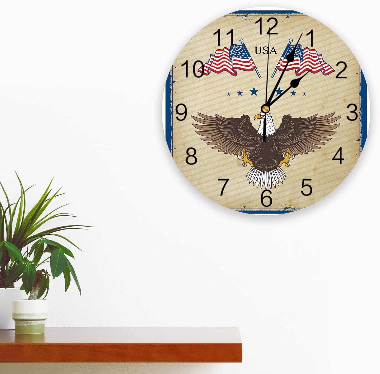 Reloj de pared silencioso sin tictac para cocina del hogar, Día de la Independencia, bandera estadounidense, águila, patriótico, reloj de pared de