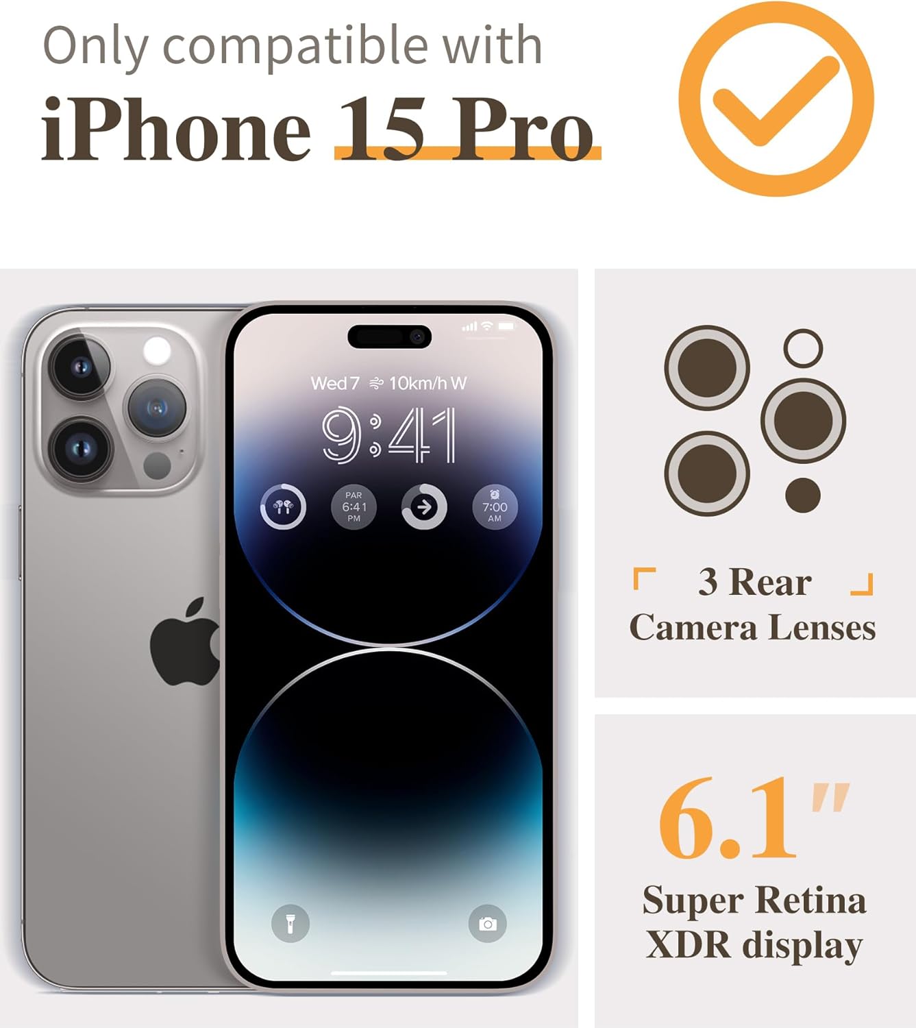 GVIEWIN Funda para iPhone 15 Pro floral, con protector de pantalla + protector de lente de cámara, no se pone amarillenta delgada y a prueba de