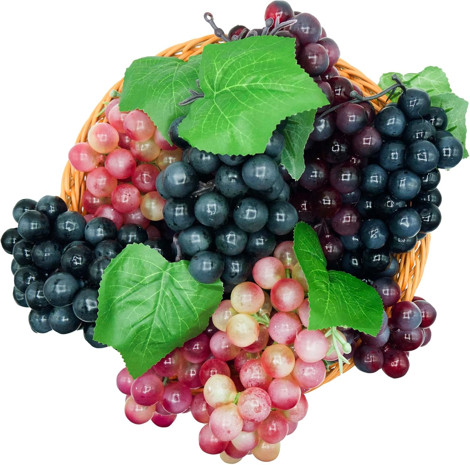 Featuman 3 racimos de uvas artificiales, frutas falsas, 7 pulgadas decorativas de frutas realistas para manualidades, frutas de plástico para