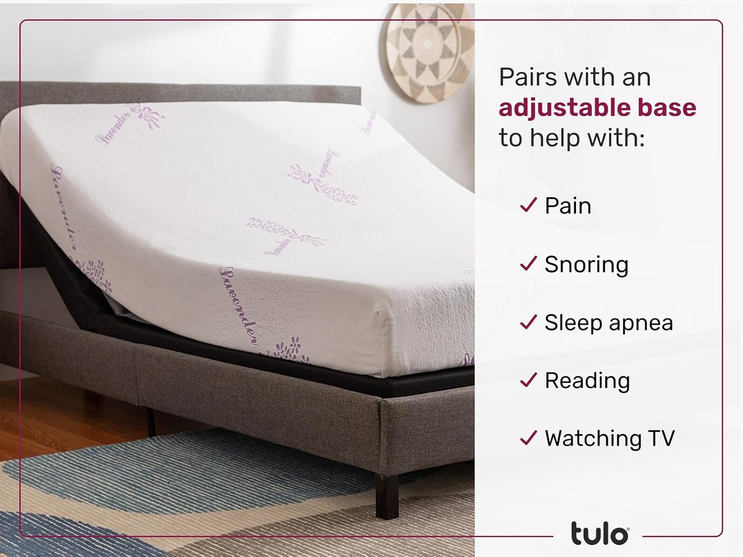 TULO by Mattress Firm  Colchón lavanda de espuma viscoelástica de 8 pulgadas  Comodidad media  Alivio de presión que reduce el dolor  Tamaño
