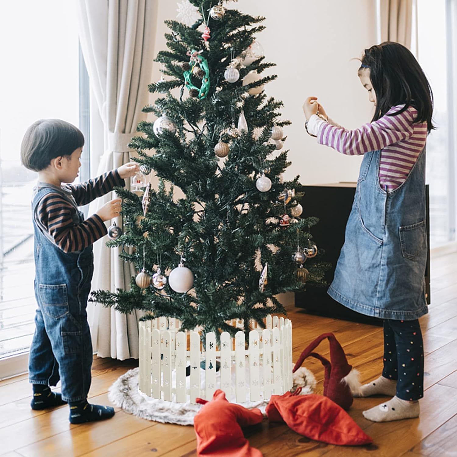 Decoración de vallas de árbol de Navidad, 30 piezas de valla de plástico blanco para puerta del árbol de Navidad, borde de valla de árbol de