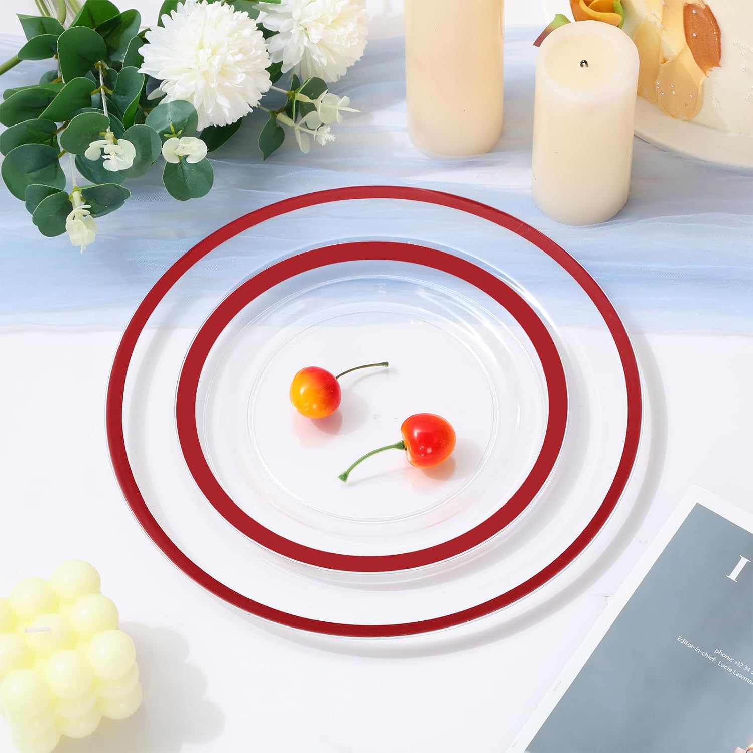 Wesiti Juego de vajilla desechable de 100 piezas de plástico transparente, incluye 50 platos llanos de 10.25 pulgadas, 50 platos de postre de 7.5