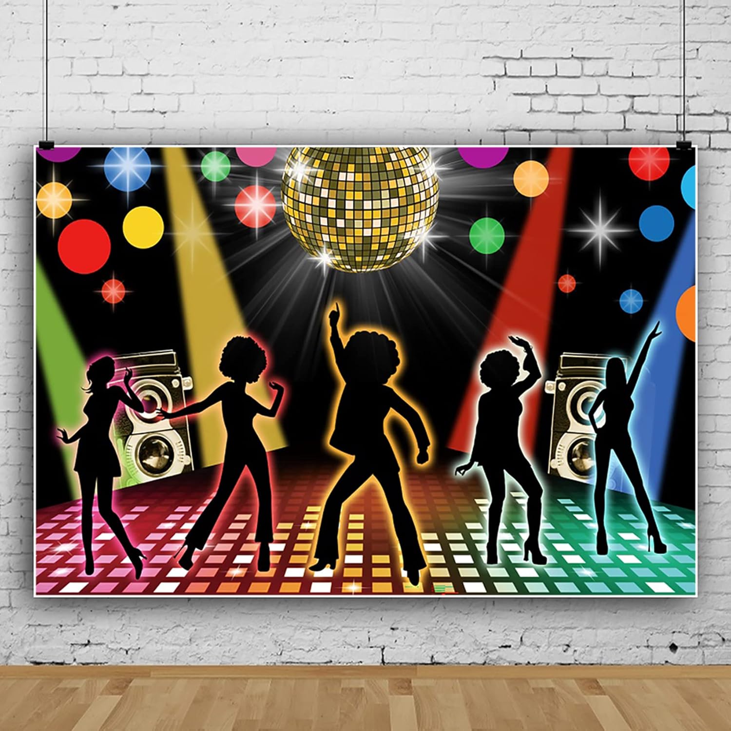 Telón de fondo de fiesta de discoteca de 12 x 10 pies, discoteca neón para adultos de regreso a los años 60, 70, 80, 90, discoteca bailando, noche,