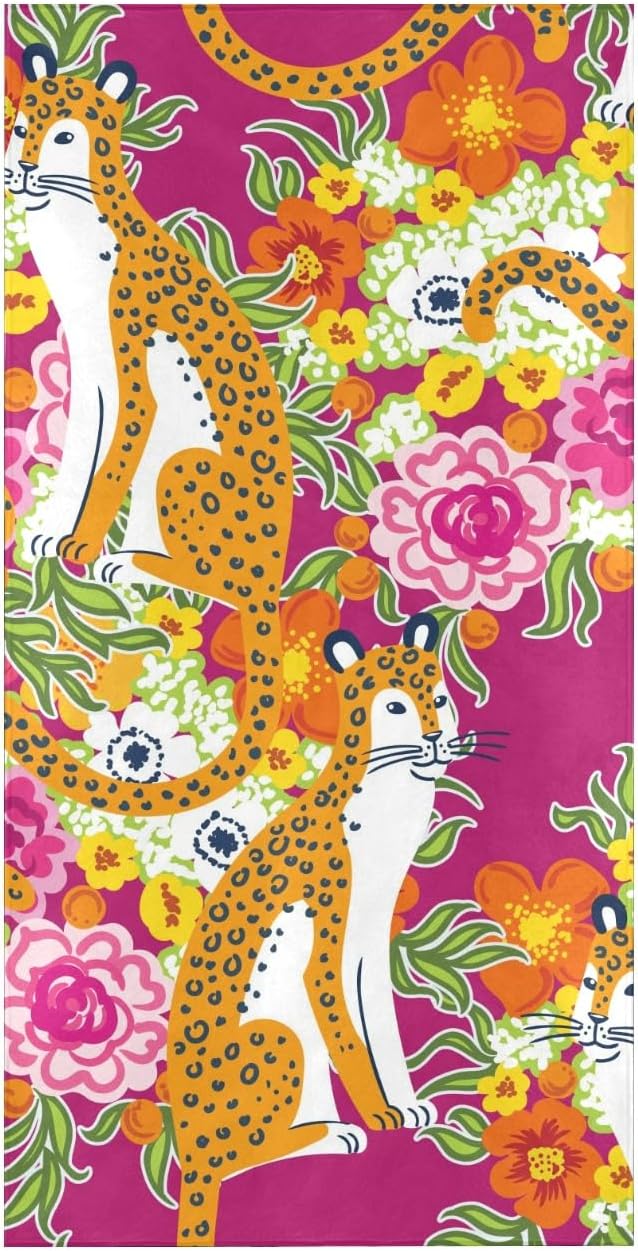 Toalla de playa fina de 30 x 60 pulgadas Chinoiserie Leopard y flores, toalla grande para mujeres, baño, viajes