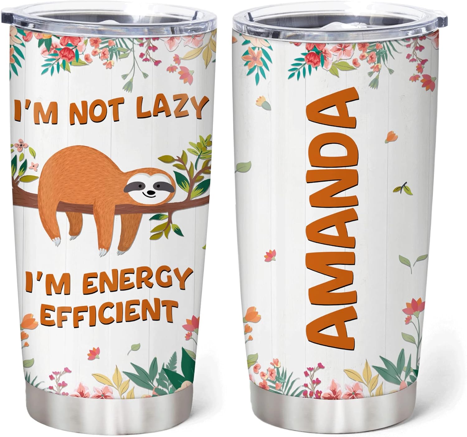 Hyturtle Regalos personalizados para los amantes de los perezosos  I’m Not Lazy I’m Energy Efficient – Vaso de acero inoxidable con nombre