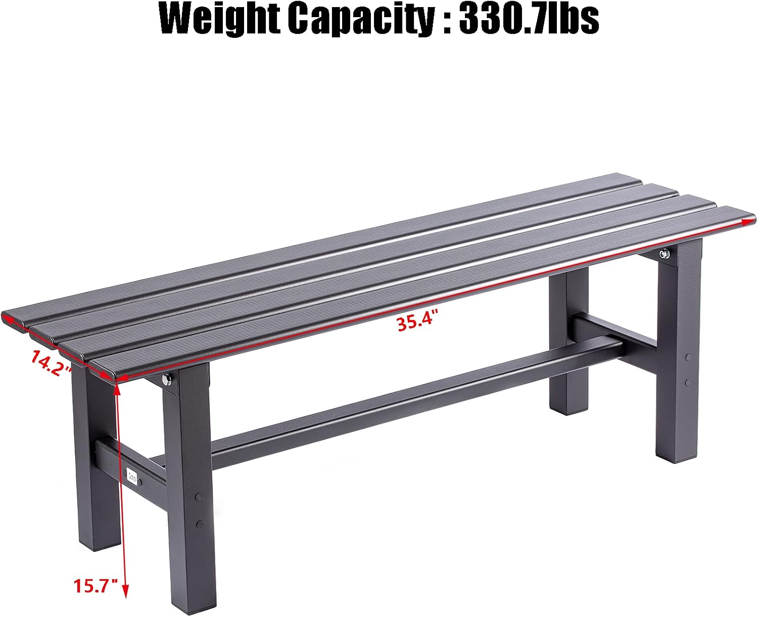 LoJok Banco de aluminio para patio al aire libre, color negro, 35.4 x 14.2 x 15.7 pulgadas, peso ligero (9.5 libras) de alta carga (300.7 libras),