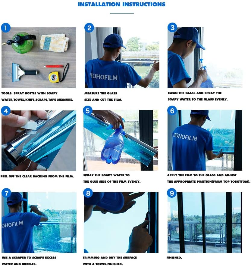 HOHOFILM Película de color transparente para ventana de 17.7 x 78.7 pulgadas, tinte de vidrio decorativo transparente, bloqueo solar, control de