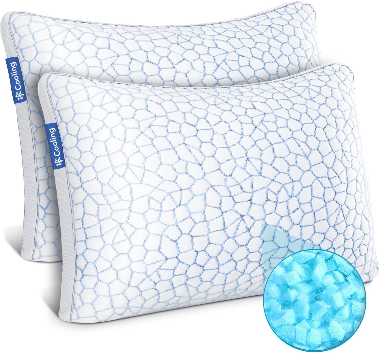 QUTOOL Juego de 2 almohadas refrescantes de espuma viscoelástica de lujo, almohadas de cama de bambú tamaño Queen, almohadas de gel ajustables para