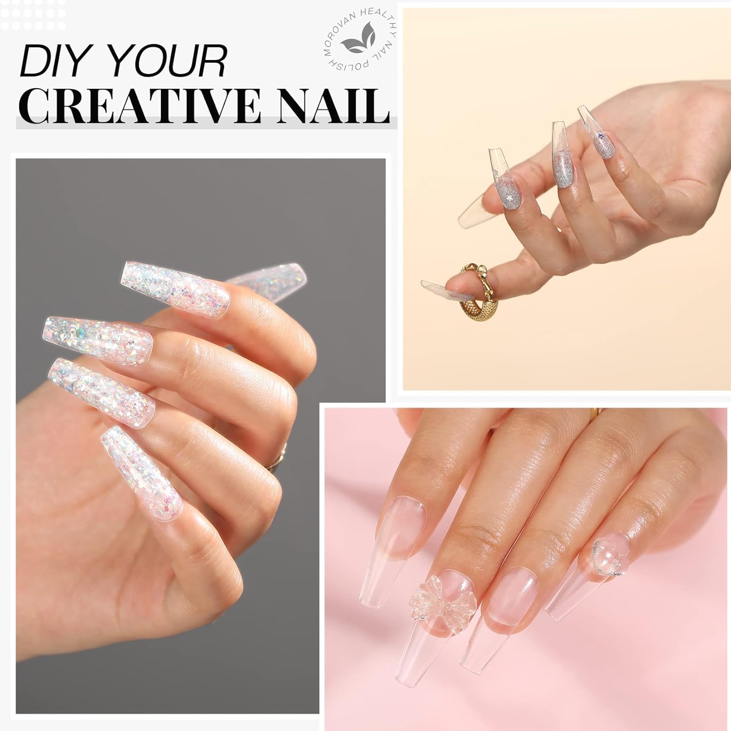 Morovan Gel constructor para uñas en botella gel constructor 5 en 1 para uñas, gel fortalecedor transparente para reforzar y dar forma a gel
