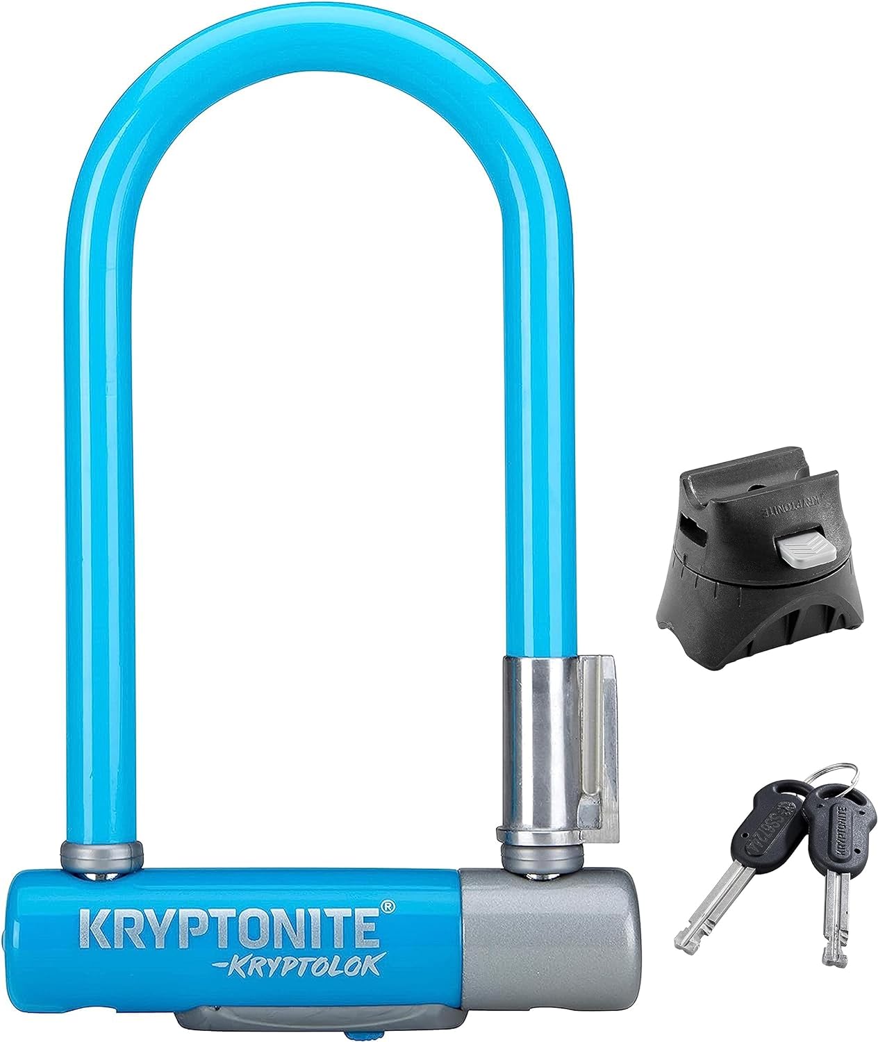 Kryptonite Kryptolok Mini-7 – Cerradura en U para bicicleta, resistente antirrobo, grillete de 0.47 pulgadas con soporte de montaje y llaves,