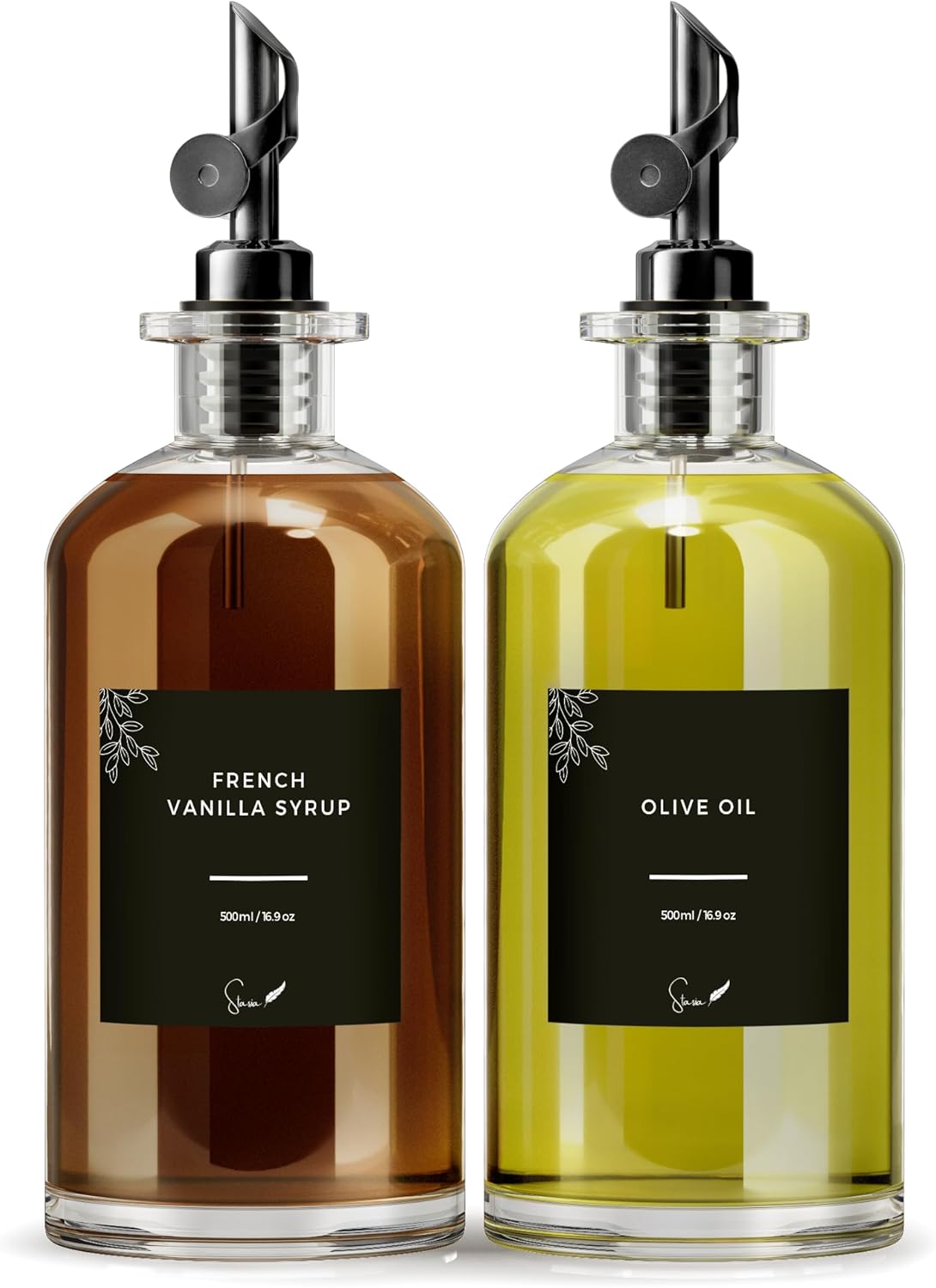 Botella dispensadora de aceite de oliva para cocina, boquilla gratis, 40 etiquetas y embudo, juego dispensador de aceite y vinagre, botella de