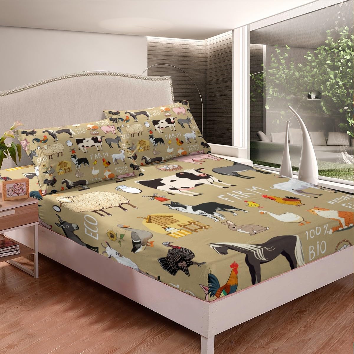 Lindas sábanas de animales de granja para niños y niñas, divertidas sábanas de vaca lechera, oveja, caballo, caricaturas, gato, perro, pollo, tamaño
