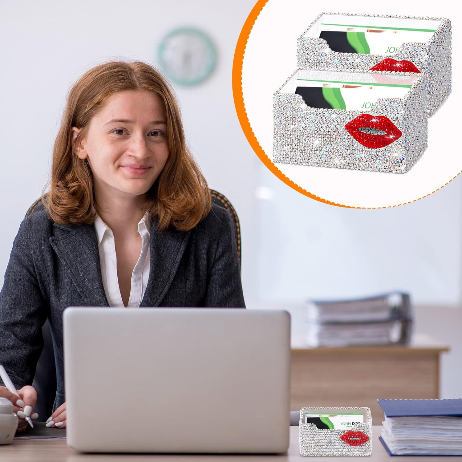 2 tarjeteros divertidos para mujer, tarjetero para el día de San Valentín, con diamantes de imitación de labios rojos, tarjetero acrílico,