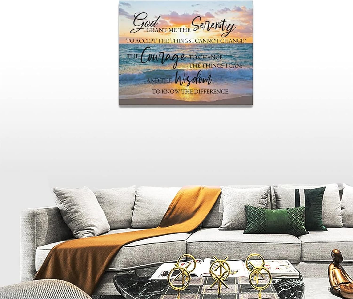 Arte de pared de oración de serenidad costera, con citas de escrituras de paisaje marino, impresiones en lienzo, cuadros de playa del océano, obras