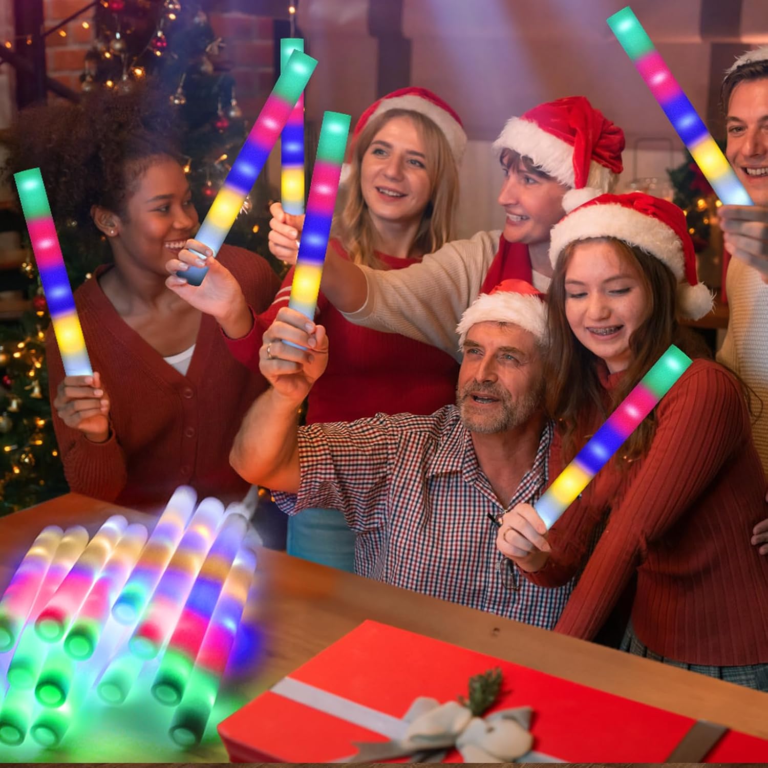 Varitas luminosas a granel, 28 varillas de espuma con 5 colores intermitentes, varitas de bastón iluminadas para niños, suministros de fiesta para