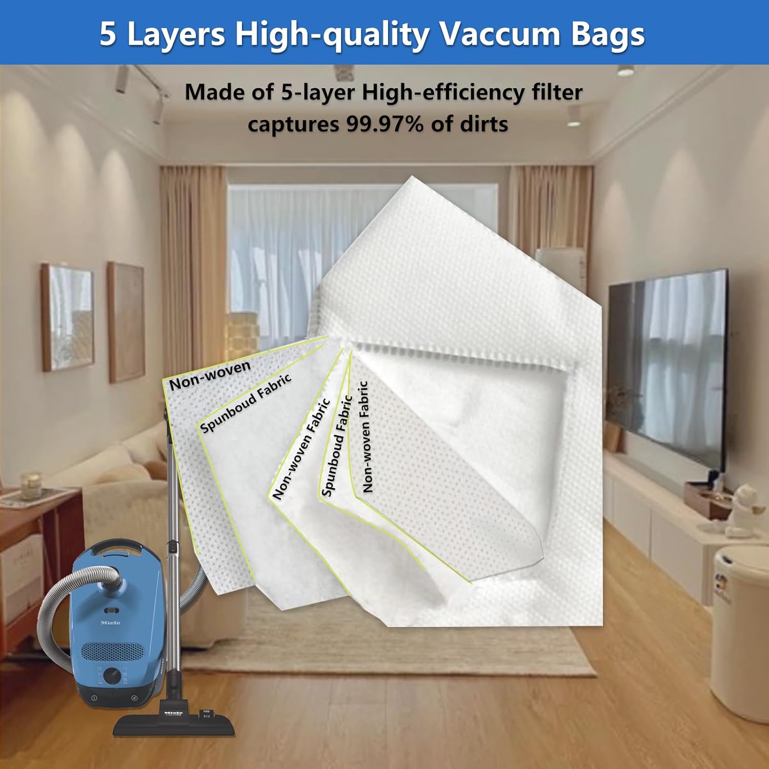 Paquete de 12 bolsas de vacío 3D Airclean GN, bolsas de polvo, para piezas de repuesto Miele, aptas para modelos Miele Complete C2, C3, Classic C1,