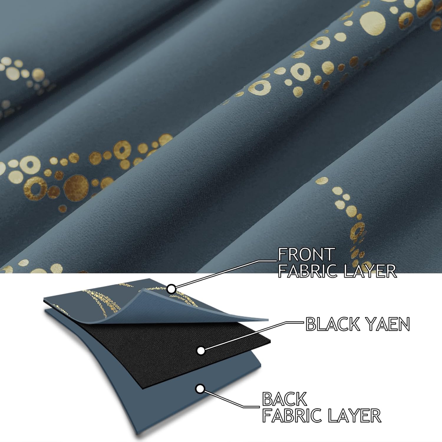 Yakamok Cortinas opacas de 84 pulgadas de largo para sala de estar, con aislamiento térmico, patrón de líneas onduladas doradas, patrón de puntos,