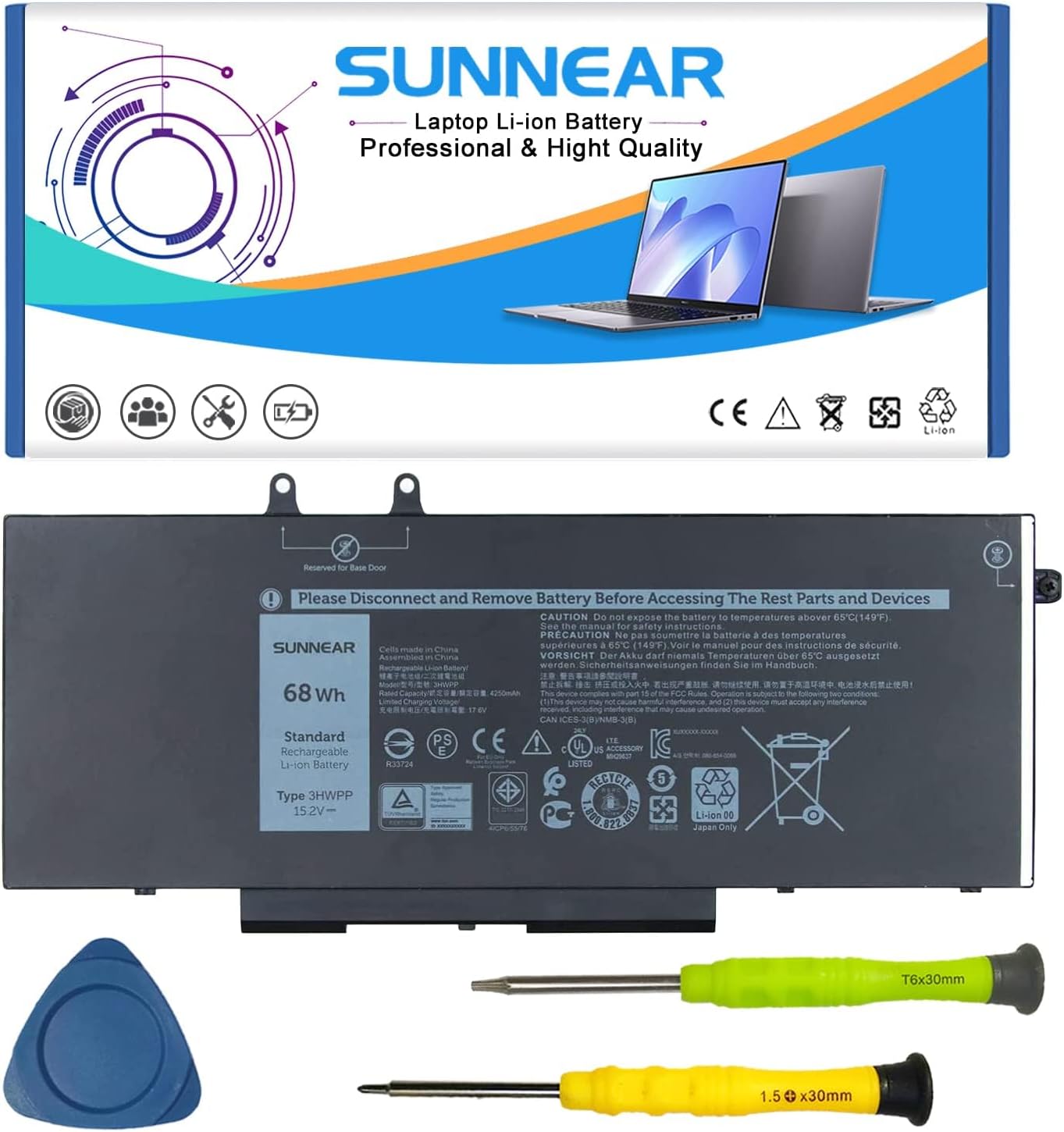 3HWPP – Batería de repuesto para laptop Dell Latitude 5401 5410 5411 5501 5510 5511 Precision 3541 3551 Series Notebook 03HWPP 10X1J N2NLL 1VY7F