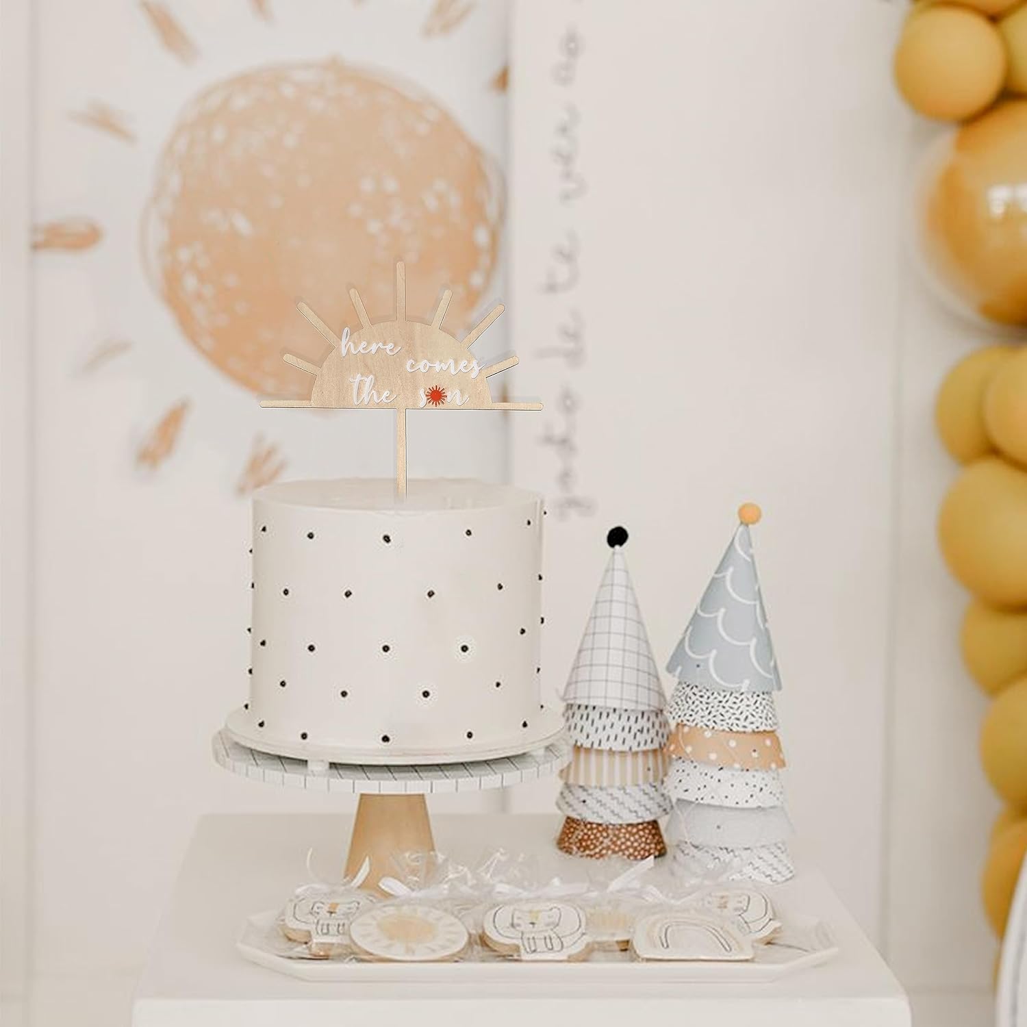 Decoración para pastel de madera con texto en inglés Here Comes The Son, decoración para baby shower, baby shower de los años 70, anuncio de bebé