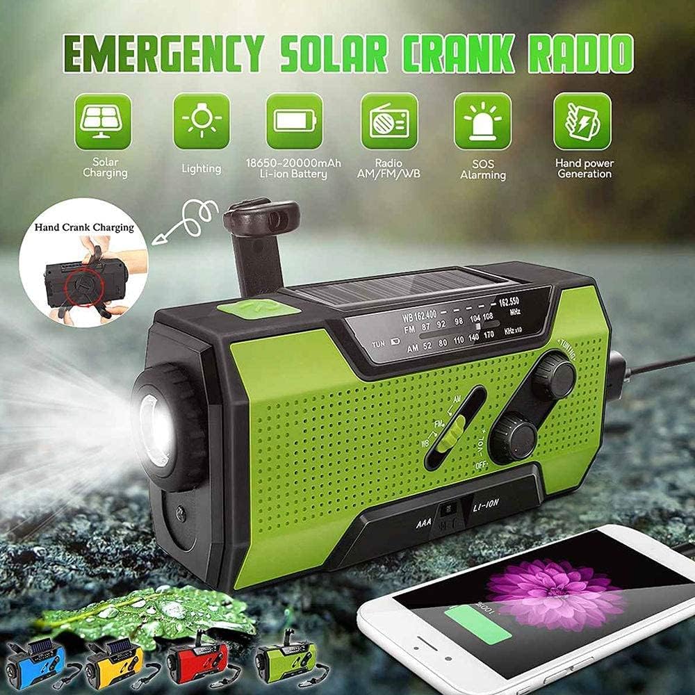 Radio solar de emergencia con luz de lectura LED Radio FM de manivela de mano 2000 mAh Banco de energía 3W linterna luz de lectura y campamento