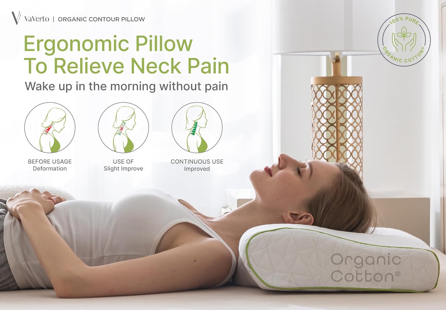 Vaverto Almohada ortopédica cervical para dormir de lado, contorno ajustable para aliviar el cuello y el dolor, ideal para dormir de lado, espalda y