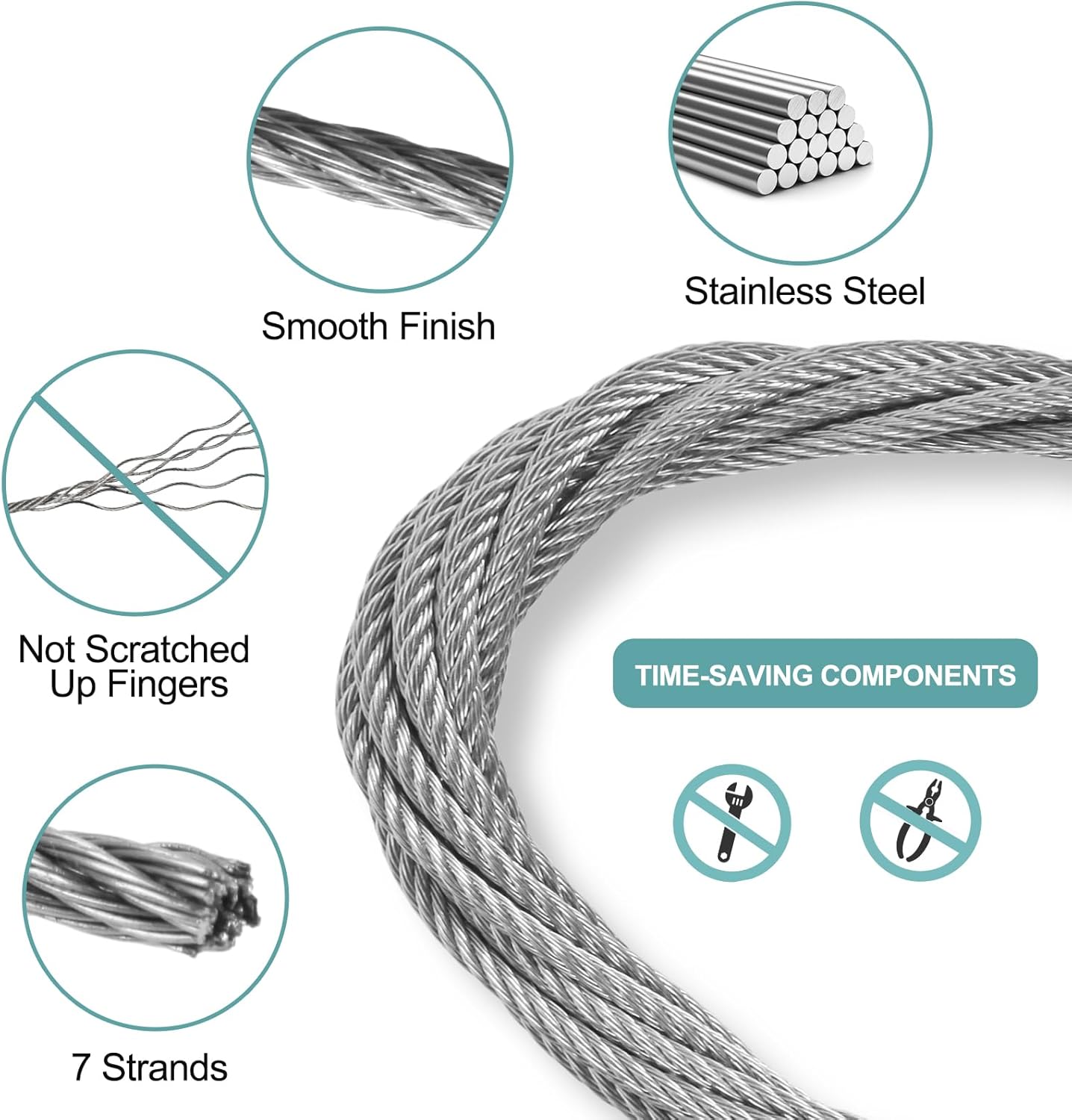 2 cables para colgar cuadros, kit de alambre ajustable de 6.6 pies, alambre de acero inoxidable para colgar imágenes, espejos, cables sin