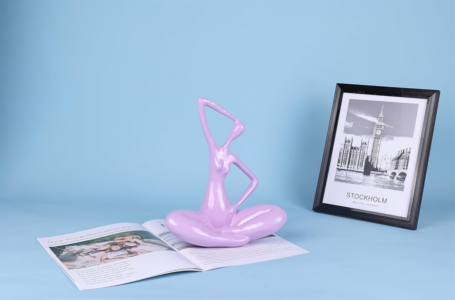 Estatua de dama de yoga púrpura, estatua decorativa femenina moderna, decoración del hogar, decoración de arte moderno para sala de estar, mesa de