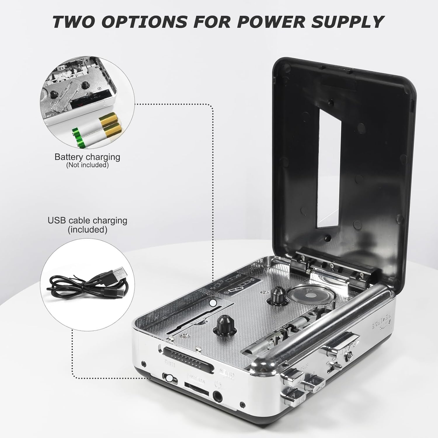 Reproductor de casete de reversa automático portátil, reproductor de cinta de casete Walkman estéreo transparente con altavoz grande y auriculares,