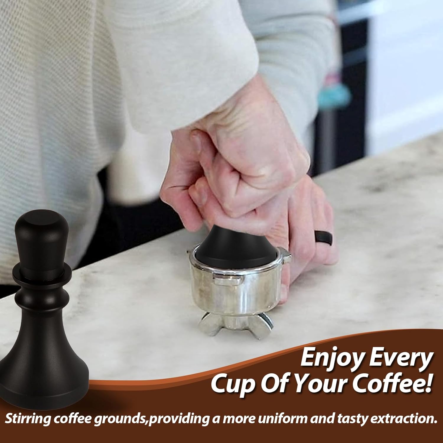 2 en 1 herramienta WDT mejorada Espresso con base de ondulación de café, juego de herramientas de distribución de expreso, 10 agujas de acero