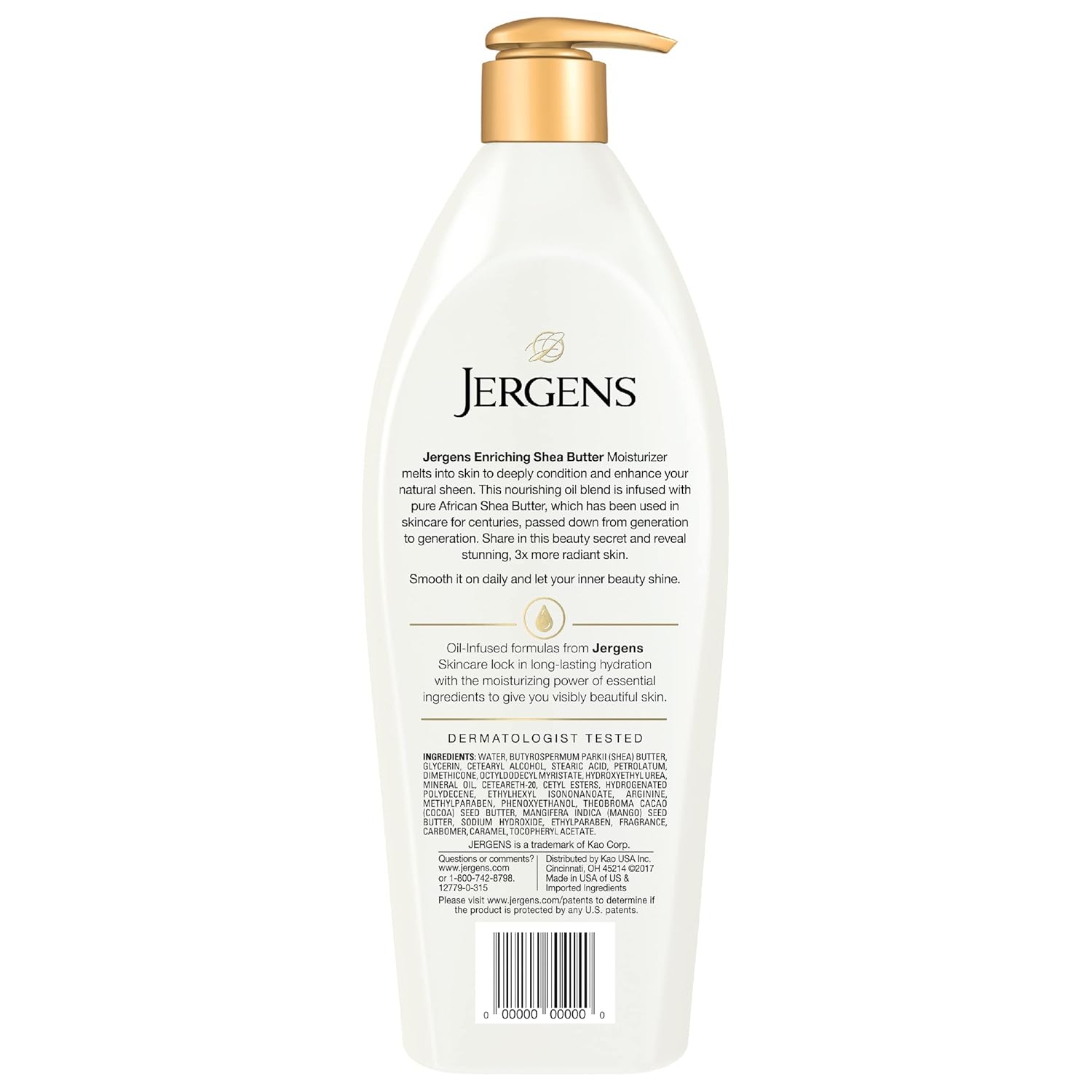 Jergens Loción corporal de manteca de karité, hidratante acondicionador profundo, hidratación para pieles secas a muy secas, con manteca de karité