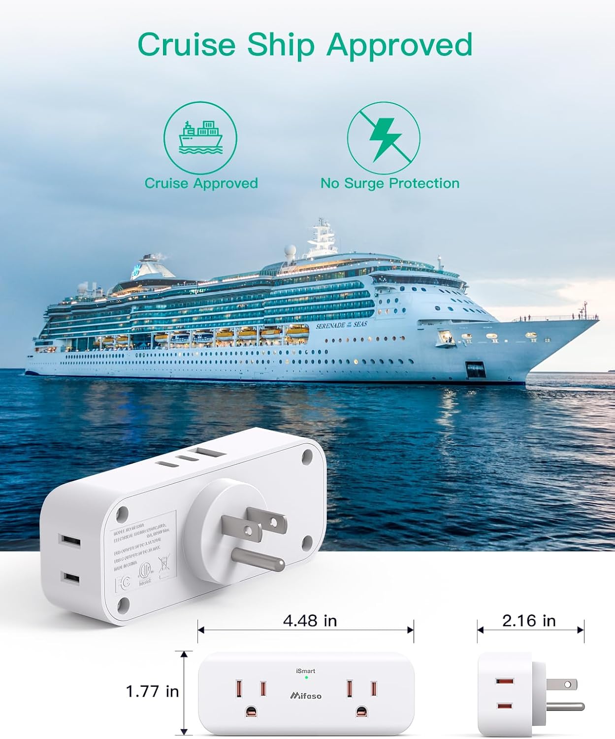 Extensor de tomacorriente, extensión de 4 salidas con 1 cargador de pared USB-A 2 USB-C, divisor de salida de enchufe múltiple, expansor de salida