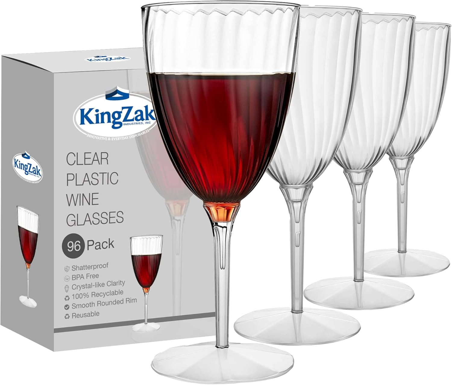 Copas de vino prémium de 8 onzas, plástico duro transparente, 1 pieza, paquete económico, 96 unidades