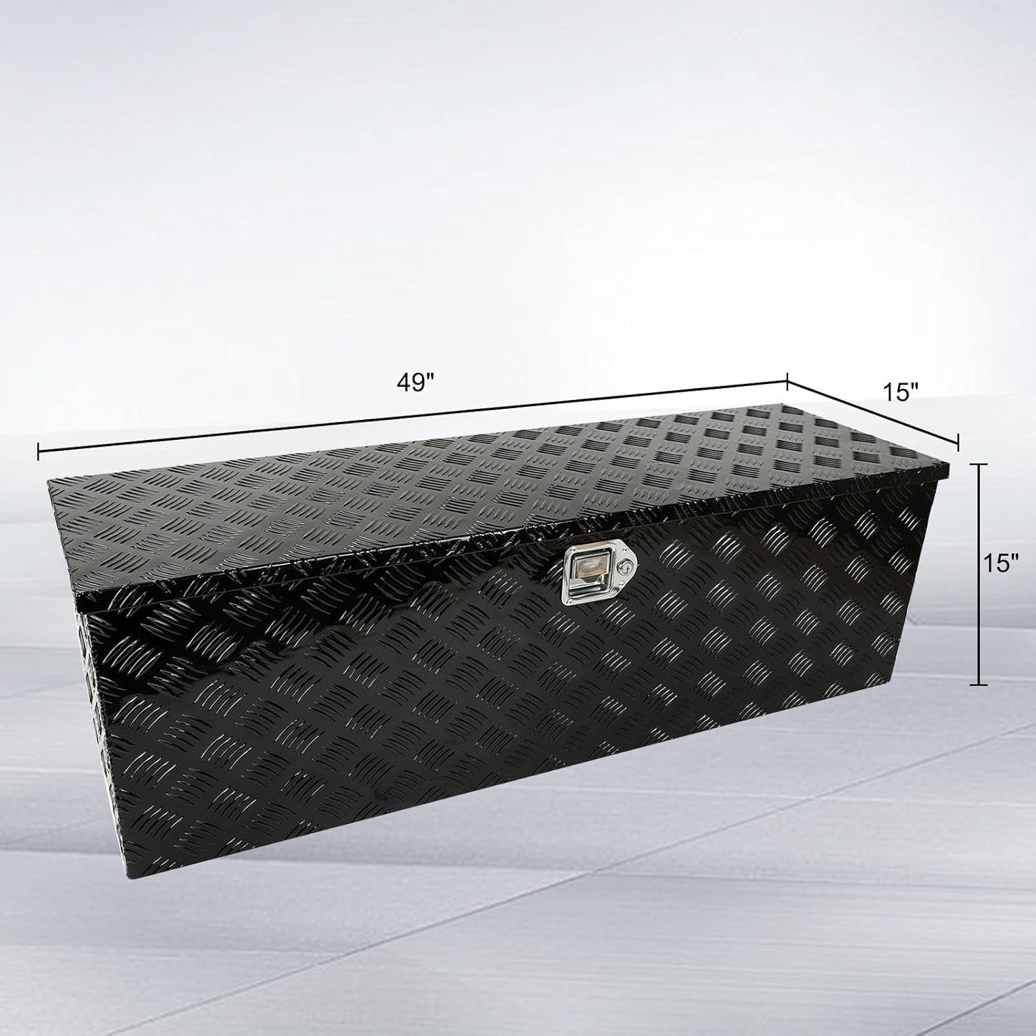 Caja de herramientas de aluminio negro de 49 x 15 x 15 pulgadas con cerradura y llaves, caja de herramientas de 5 barras de banda de rodadura, caja